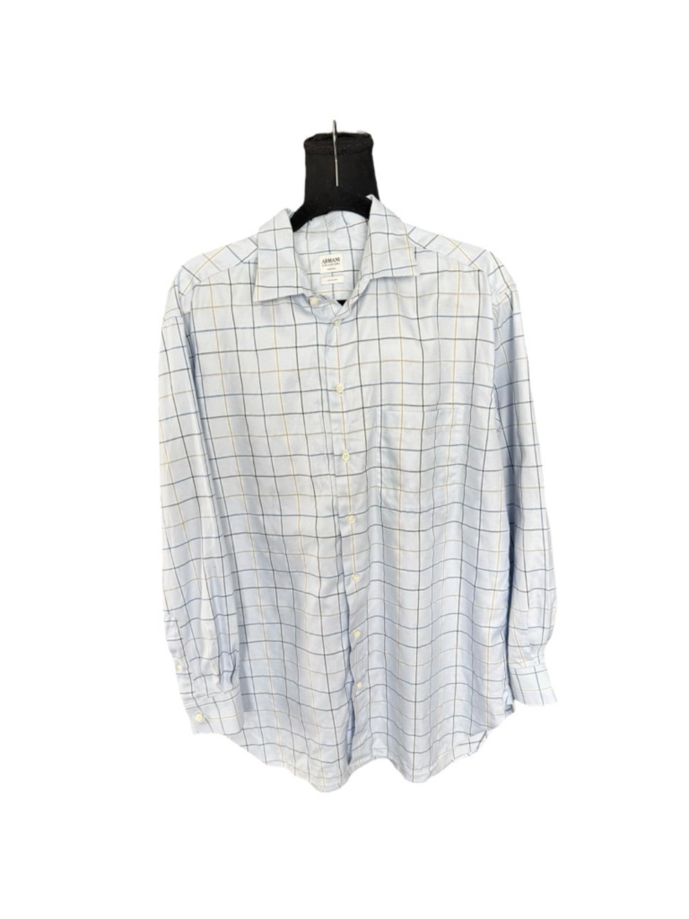 Armani Collezioni Luxury Check Button Down Shirt Italy Blue Windowpane P43